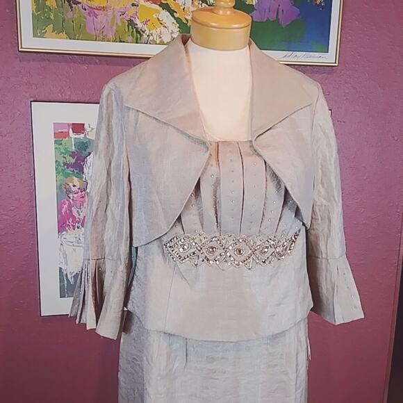 David’s Bridal Shimmer Jacket Dress Taupe 12 Women Petite - Picture 2 of 8